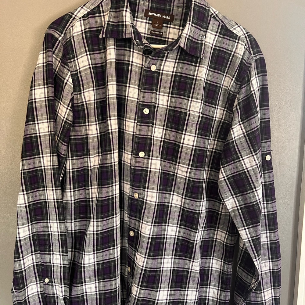 Michael Kors Men's Purple Plaid Shirt Tailored Fit